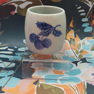 Hand painted Blue Berries Pattern Speckled Stoneware Little cup or Vase